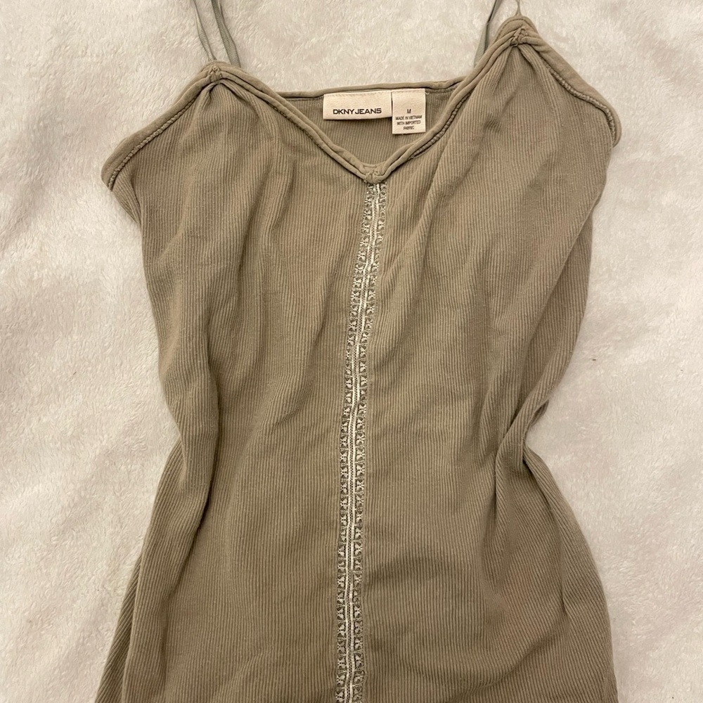 🐰DKNY Olive Green Ribbed Tank Top